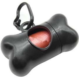 Poop Bag Dispenser - Bone Shaped Pet Dog Waste Bag Holder - Plastic Garbage Bag Dispenser Carrier Case Includes 1 Roll (15 Bags) - Large, Earth-Friendly, Leak-Proof Pet Waste Bags (Black)