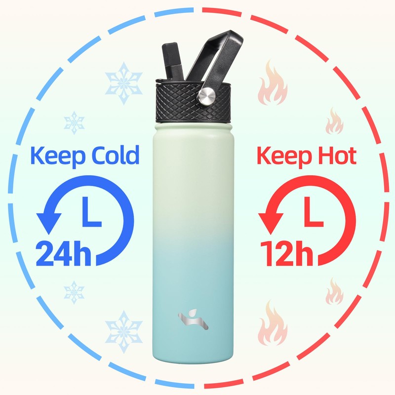 Konokyo 22oz Stainless Steel Bottles with 3 Lids Sport Insulated