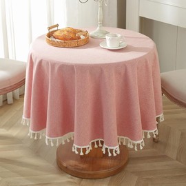 meioro Round Tablecloth, Solid Colour Table Linen, Tassel Tablecloths, Cotton Linen Tablecloth, Suitable for Home, Kitchen Decoration (Red, Diameter 120 cm)