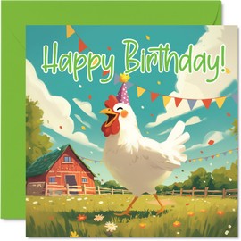 Chicken Birthday Cards - Farm Farmyard Party - Happy Birthday Card for Son Daughter Brother Sister Grandson Granddaughter Niece Nephew Cousin, 145mm Bday Greeting Cards