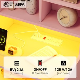 BTHFST Tall Nightstand with Charging Station & LED Lights, LED Nightstand with Drawers & Shelves, Tall Bedside Table with Bookshelf, End Side Table with Storage, Pink