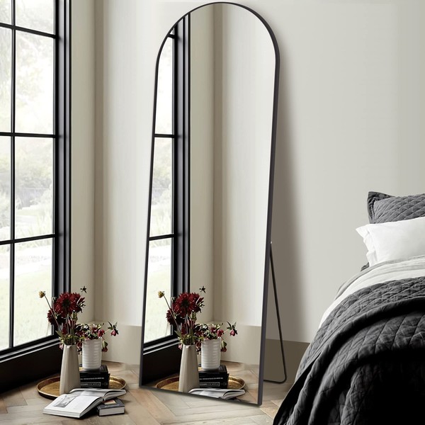 NISHCON Arched Full Length Mirror with Stand, 64"x21" Black Floor Mirror Framed for Wall Mounted Body Mirror Full Body Mirror Wall Mirror for Living Room Bedroom Entryway Dressing Mirror