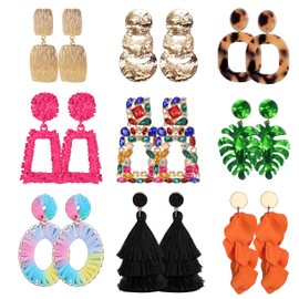 Finrezio 9 Pairs of Women's Clip-On Earrings Without Pierced Ears Non-Pierced Clip Earrings for Women Statement Resin Acrylic Drop Dangle Earrings Lightweight Geometric Hoop Earrings Ear Clip, polymer