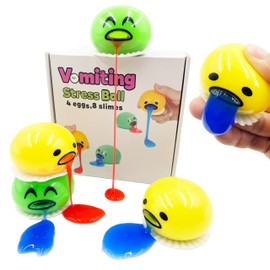 4-Pack Vomiting Stress Balls with Lazy Egg Yolk Design | 8-Pack Slime Squeeze to Release Messy Prank Sensory Toy for Teens, Adults & Kids | Family Novelty