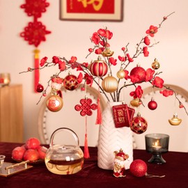 DecorbyHannah Chinese Lunar New Year Decorations 2025, Chinese Christmas Ornaments Tree Decor with Red Envelopes Lanterns,40ct Red Gold Shatterproof Ornaments for Small Christmas Tree,Party,Home Decor