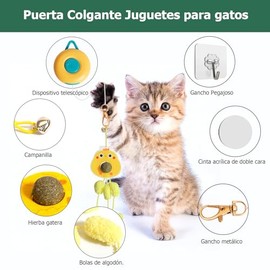 Juguetes para Gatos, Juguete de Gato Interactivo, Juguetes de Interior para Gatos Instalar en la Puerta, Juguete Retráctil para Gatos con Bolas de Hierba Gatera, para Ejercitar Gatos y Gatitos, Jugar