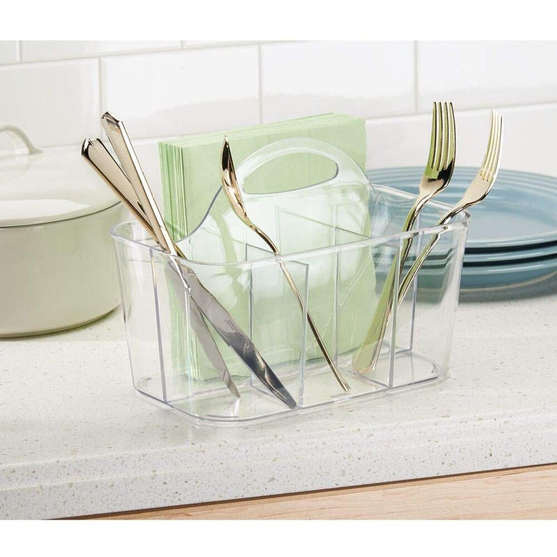 mDesign Plastic Cutlery Storage Organizer Caddy Bin Tote with Handle