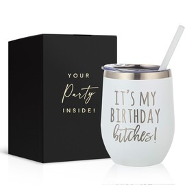 Vaso de vino de cumpleaños para perra, divertido y atrevido vaso de vino de acero inoxidable para mujeres, tazas y vasos únicos de cumpleaños, vaso de vino aislado, regalo perfecto para mujeres, 12