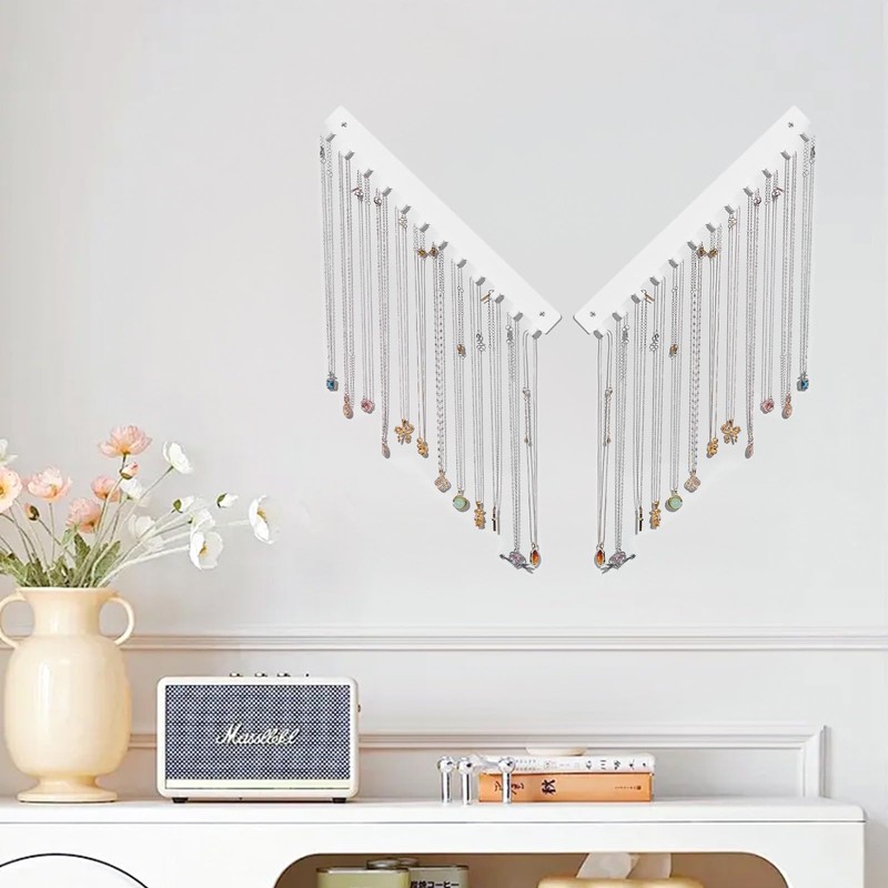 Acrylic Necklace Holder 2 Pack Wall Mounted Necklace Organizer Hanging