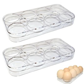 Pack of 2 Fridge Egg Holders, 16 Eggs Space Saving Egg Container Egg Box Storage Eggs Transparent Organiser for Fridge Kitchen