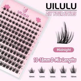 Uilulu Lash Clusters D Curl Invisible Band Clusters Lashes 0.07D 10-18 MIX 144 Eyelashes Individual Lashes DIY Lash Extensions at Home False Lashes Wide Band Wispy Eye Lash Clusters(U06, 10-18mix)