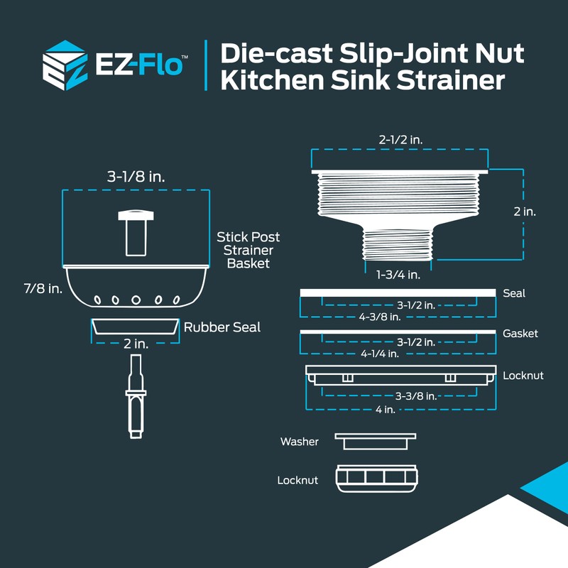 EZ-FLO Kitchen Sink Strainer with Die-Cast Slip-Joint Nut, Fits 3-1/2