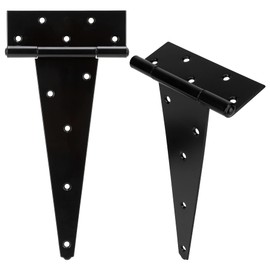 12 Inch T-Strap Heavy Duty Shed Door Hinges Gate Strap Hinges Black Tee Hinge Wrought Hardware for Wooden Fences,Yard,Barn Door,Rustproof (2 Pack)