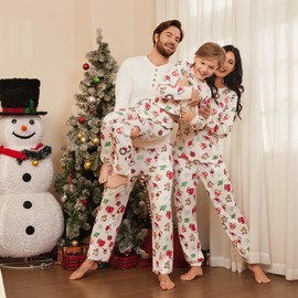 Ekouaer Family Christmas Pajamas Matching Sets Womens Mens Pjs Long Sleeve Lounge Set Holiday Sleepwear Champagne XL