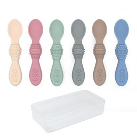 Elk and Friends Silicone Baby Spoons | Travel Case Included | First Stage Infant Toddler Spoon | Baby Led Weaning Stage | Dishwasher Safe