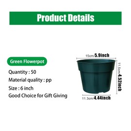 RooTrimmer RooTrimmer 50 Pack 6 Inch Nursery Pots, Planting Grow Plastic Flower Pots, Thick Planters with Drainage Holes for Outdoor/Indoor Plants Succulent Herb (Green)