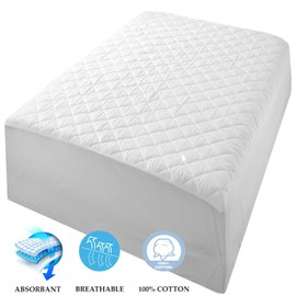 100% Cotton Quilted Mattress Protector Queen 60 x 80 Inches Fits 8-21 Deep Pocket Breathable Absorbent Mattress Pad Cover Non Noisy