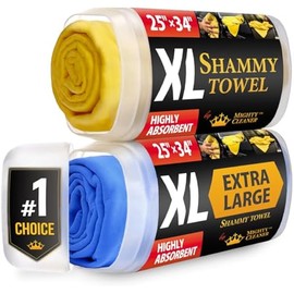 Premium XL Shammy Towel for Car - 2pk (34”x25”) - Super Absorbent Chamois Cloth - Spots & Scratch-Free - Reusable Car Drying Towels