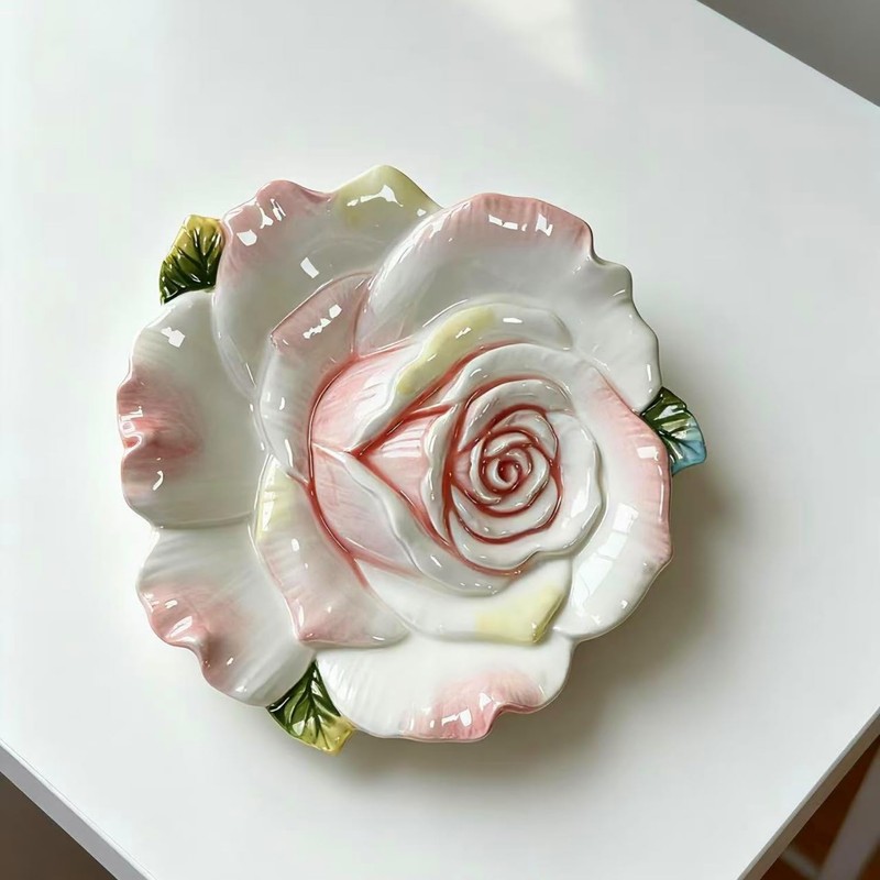 Minigift Ceramic Dessert Plate, 3D Hand-paint Champagne Rose Fruit Plate