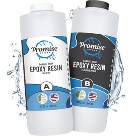 Promise Epoxy Epoxy Resin Kit 64 Oz-Crystal Clear, UV Resistant, Self Leveling, Food Safe for Table Top, Arts & Crafts, Wood Casting, Jewelry Making, Use with Mica Powder, Silicone Molds, Alcohol Ink