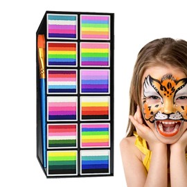 Face Paint Palette,Face and Body Paint | 12 Grids with Brush Water-Based Long-Lasting Smudge-Proof Markers for Kids-Party Festival Sports Girls Women Cosplay Theater