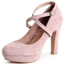 topschuhe24 2709 Women's Strappy Court Shoes Velour High Heels, beige