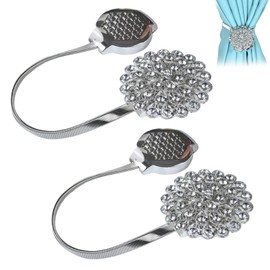 Magnetic Curtain Tiebacks, 2 Pack Curtain Tie Backs, No Drilling Curtain Holdbacks Crystal Floral Decorative Drapery Curtains Buckle for Home Office Bedroom Living Room