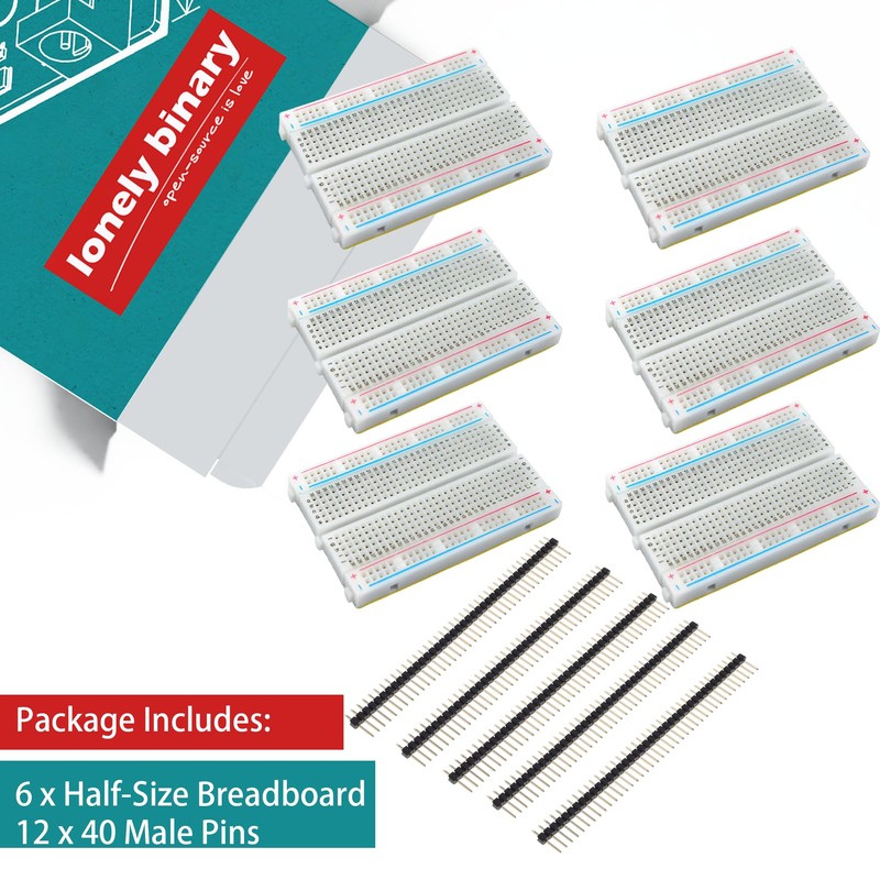 Lonely Binary 6-Pack Half Size Breadboard with 12 Rows of
