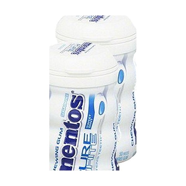 Sugarfree Mentos Pure White Gum Sweet Mint - 2 Bottles Containing 50 Pieces Hard Shell Gum