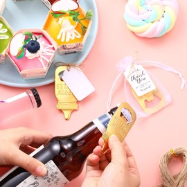 24Pcs Baby Bottle Opener, Poppin Baby Bottle Shaped Bottle Opener Baby Shower Favors with Thank You Tags, Baby Shower Return Gifts for Guest Kids Birthday Gifts Souvenirs (Golden)