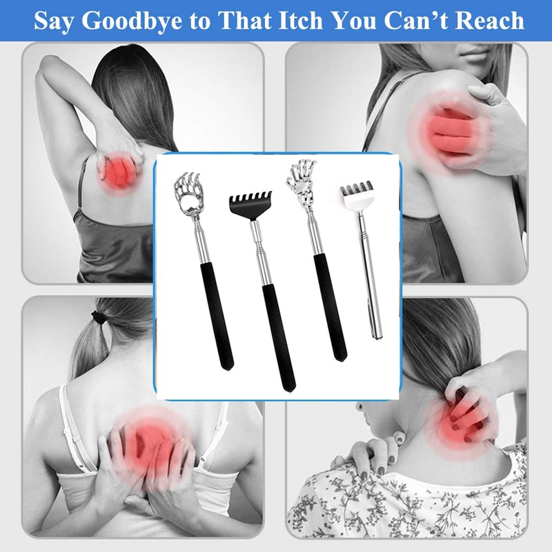 Back Scratcher, 4 Pieces, Stainless Steel Telescopic Back Scratcher, Extendable,