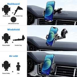 Lusosh Universal Car Phone Holder Mount,[Off-Road Protection&Military-Grade Suction] Hands Free Dashboard Windshield Air Vent Phone Holder for Car Fit for All Smartphones