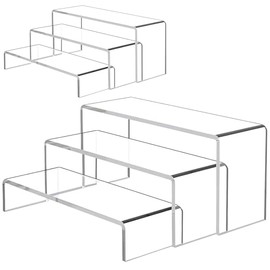 Pack of 4 Kitchen Organiser Shelves, Transparent Kitchen Cabinet Organiser, Kitchen Shelf Worktop, Spice Rack, Cup Holder, Expandable, Stackable, for Kitchen Worktops (Display Shelves)
