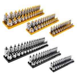 OEMTOOLS 22238 6 Piece SAE and Metric Socket Tray Set, SAE and Metric Socket Storage for Sizes 1/4", 3/8”, and 1/2" Drive, Socket Holders and Socket Organizer Tray for Toolbox, Black and Yellow