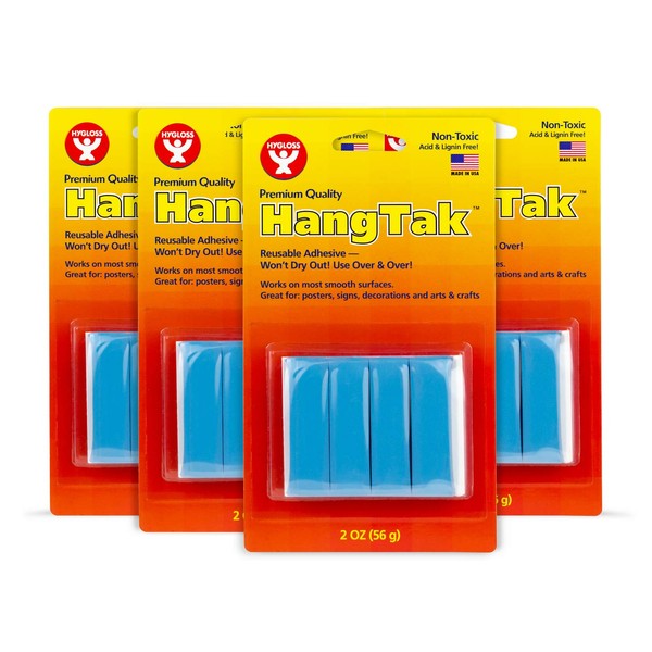Hygloss Products HangTak - Reusable Adhesive Putty Tack for Posters, Signs, Crafts & More - 8 Ounces - Blue - 4 Pack