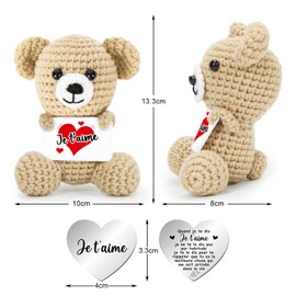 Ich Liebe Dich Geschenke Frauen, Beige Creative Knitted Wool Bär Doll mit Liebes Münzen Französische Karten, Hochzeitstag Valentinstag Jahrestag Muttertag Geburtstag Geschenk für Paar Sie Frauen 24