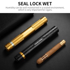 CIGARLOONG Portable Stainless Steel Cigar Tube Humidor,Built in Hygrometer Cigar Punch and Cigar Holder,3 in 1 Moisturizing Cigar Tube Storage 1 Count,Gift for Cigar Lovers (Gold)