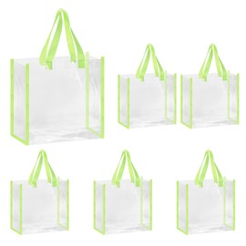 Sourcing Map 6 Pack Light Green Clear Tote Bags, 12" x 6" x 12", Stadium Approved, Reusable PVC Plastic Tote Bags with Handles