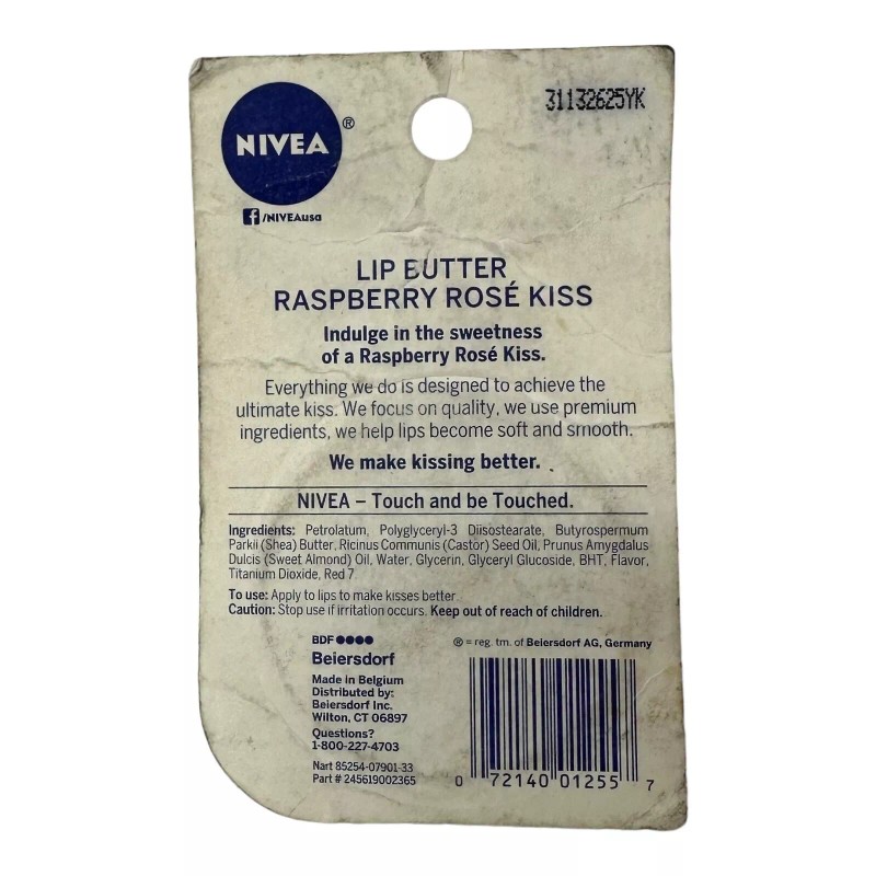 NIVEA Lip Butter Raspberry Rose Kiss 0.59 oz Tin Shea