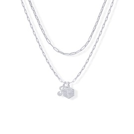 PAVOI Rhodium Plated Initial Letter Pendant Layered Necklace for Women - Alphabet Letter Statement Layering Necklace - Initial Letter F, White Gold, Cubic Zirconia