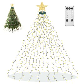 aneeway Christmas Tree Lights with Star Toppers, 410 LED Christmas Lights with 8 Modes & Memory Function, 6.6FT x 16 String Lights with Remote Control & Timing for Christmas Ornaments - Warm White