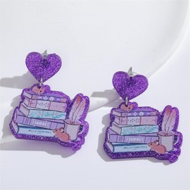 coadipress Teacher Earrings for Women Glitter Acrylic Colorful School Books Dangle Drop Earrings Creative Funny Earth Book Earring Graduation Appreciation Gifts Jewelry (Feather Book)