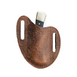 Folding Knife Sheath Pocket for 4" -5 inch Knives,Leather Knife Holder,Leather Knife Holster Belt Loop, 5" inch Leather Knife Sheaths, EDC Holster Buck 110 Leather Knife Pouch Embossed Brown