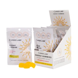 Speed Labs Caffeine Energy Gummies Strawberry Lemon Natural, 25mg Caffeine, Taurine, B-Vitamins per Piece, 32 Pieces (8 Packs) Vegan, Gluten Free, 1g Added Sugar