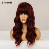Emmor Moda Larga Ondulada Vino Pelucas Rojas Con Flequillo For