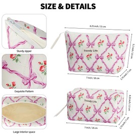 HAOGUAGUA 2 Pieces Makeup Bag, Small Large Quilted Cosmetic Bag, Travel Floral Make Up Toiletry Organizer Bag for Women Girls (2PCS STYLE A-4)