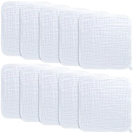 Baby Washcloths, Muslin Cotton Baby Towels, Large 10”x10” Wash Cloths Soft on Sensitive Skin, Absorbent for Boys & Girls, Newborn Baby & Toddlers Essentials Shower Registry Gift (White, Pack of 10)