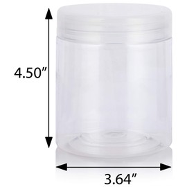 JUVITUS 19 oz Large Clear PET Plastic (BPA Free) Refillable Empty Jar With (6 pack, Black Flip Top Cap)