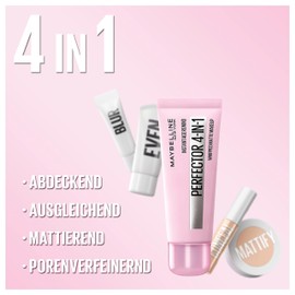 Maybelline New York 4-in-1 Make Up with Concealer, BB Cream, Powder and Primer, for a Perfect Complexion, Foundation with Light Coverage, Instant Perfector Matte, No. 02 Light Medium, 30 ml