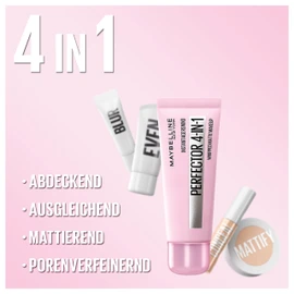Maybelline New York 4-in-1 Make Up with Concealer, BB Cream, Powder and Primer, for a Perfect Complexion, Foundation with Light Coverage, Instant Perfector Matte, No. 02 Light Medium, 30 ml